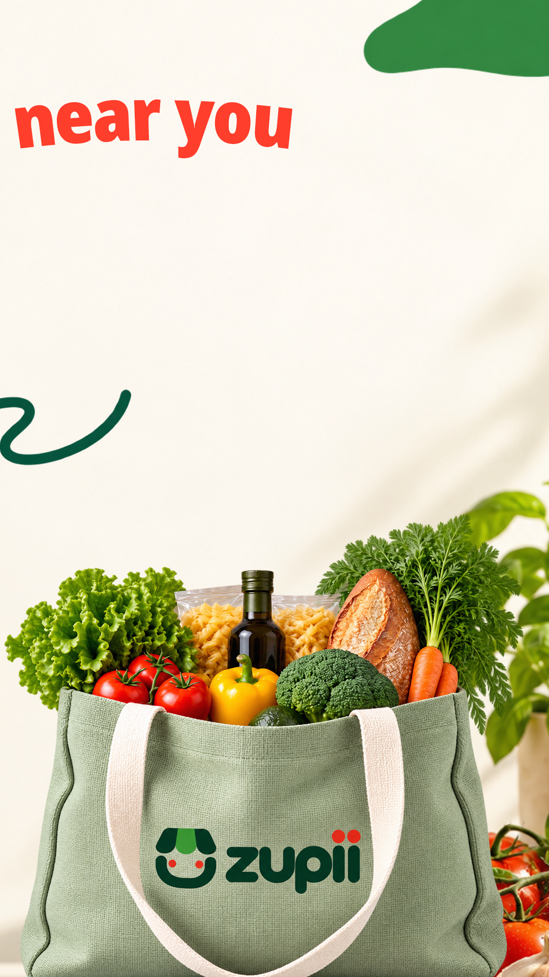 Zupii grocery bag with fresh produce